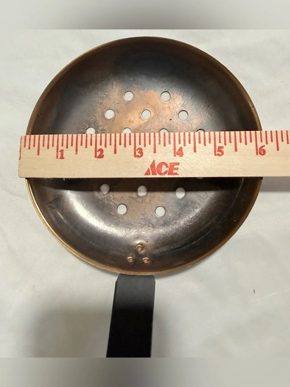 Copper Skimmer Spoon with Black Handle - 16 1/2” Long . Home Dining